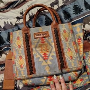Wrangler Blue and Brown Geometric Tote VERY USED